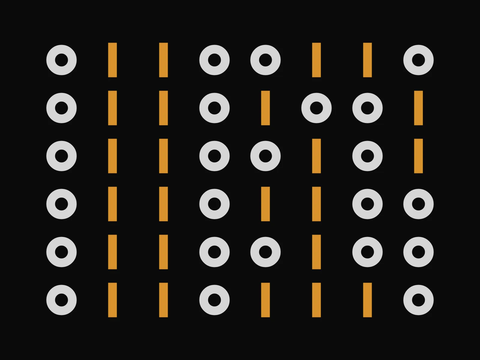 Placeholder artwork for Fieldnote: rows of amber bars and pale rings, the studio's binary motif, on a near-black field.